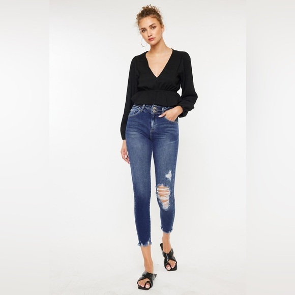 KanCan Denim - KANCAN HIGH WAISTED JEANS size 5 cropped dark wash denim cropped skinny ankle